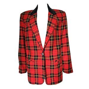 Sag Harbor Blazer Jacket Womens Size 10 Vintage Red Plaid Black Old Money